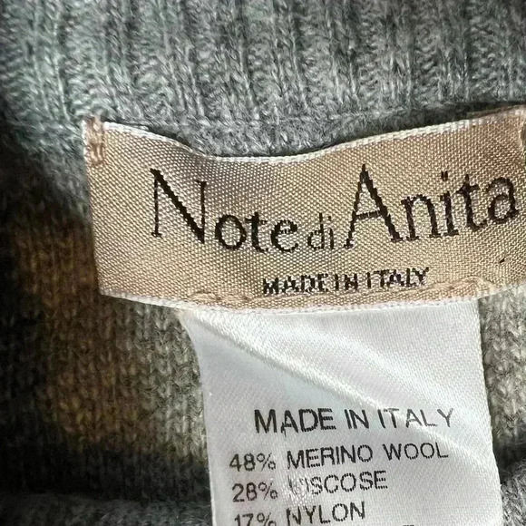 NOTE DI ANITA Merino Wool- Cashmere Checkered Dolman Poncho Italy Sweater 283 - Picture 2 of 2